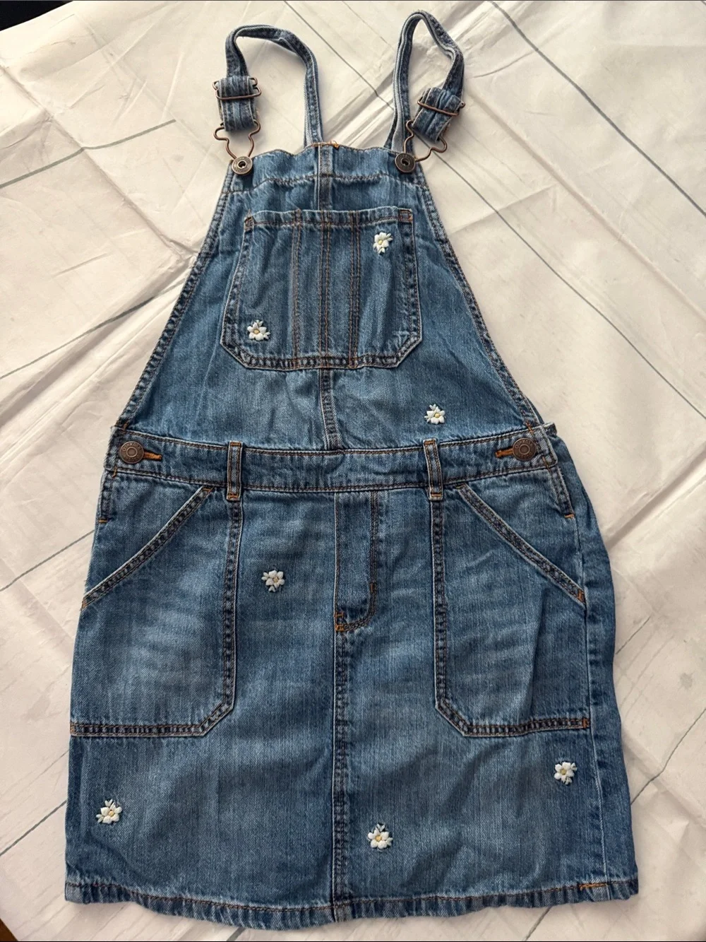 OshKosh B'gosh Blue Denim Overall Dress with Daisy Embroidery
